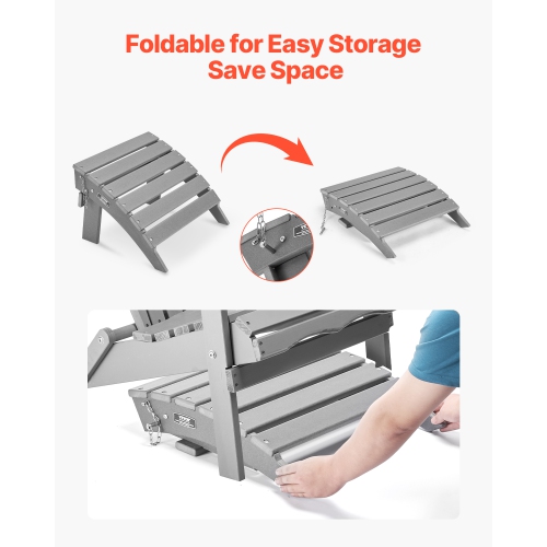 VEVOR 16.9L x 18.9W x 13H Inch Adirondack Ottoman, HDPE Plastic Folding Adirondack Ottoman, Weather-Resistant Foot Rest for Adirondack Chair, Widely