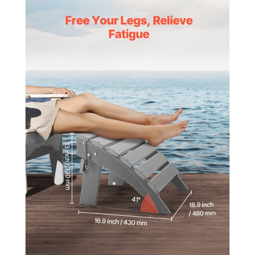 VEVOR 16.9L x 18.9W x 13H Inch Adirondack Ottoman, HDPE Plastic Folding Adirondack Ottoman, Weather-Resistant Foot Rest for Adirondack Chair, Widely