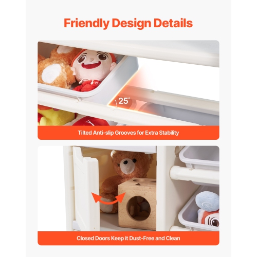 VEVOR 4-Tier Kids Toy Storage with Bookshelf,Toy Storage Organizer with 10 Movable Plastic Bins, Kids Cubby Cabinet with Bookshelf for Study Room,