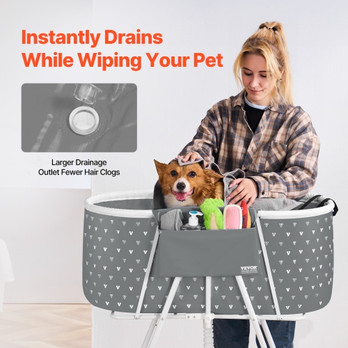 VEVOR Portable Dog Bathtub, Elevated & Foldable Space-saving Pet Shower Station with Efficient Drainage, Bathing Tub for Washing & Grooming Small and