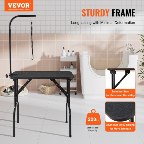 VEVOR 32''x18'' Pet Grooming Table Arm with Clamp, Dog Grooming Station, Foldable Pets Grooming Stand for Medium and Small Dogs, Free No Sit Haunch