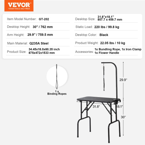 VEVOR 32''x18'' Pet Grooming Table Arm with Clamp, Dog Grooming Station, Foldable Pets Grooming Stand for Medium and Small Dogs, Free No Sit Haunch