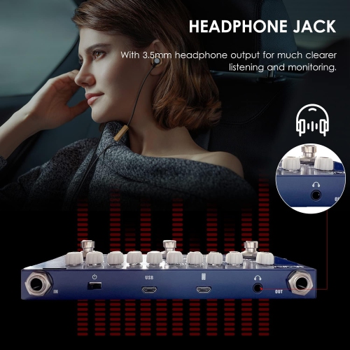 Modulation guitar pedal, rechargeable multi-effects pedal for electric bass, recording guitar, audio interface functions-for bass