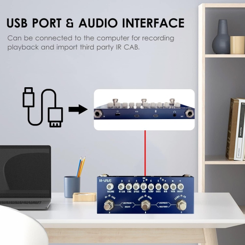 Modulation guitar pedal, rechargeable multi-effects pedal for electric bass, recording guitar, audio interface functions-for bass