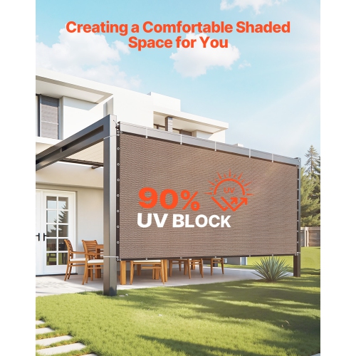 VEVOR 90% Sun Shade Cloth, 8 x 12 ft Pergola Shade Cover with Stainless Steel Grommets, Sun Shades Canopy Privacy Screen with 140 GSM HDPE Material,