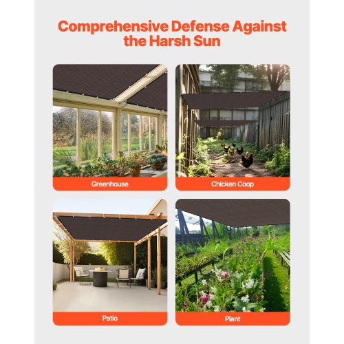 VEVOR 90% Sun Shade Cloth, 8 x 12 ft Pergola Shade Cover with Stainless Steel Grommets, Sun Shades Canopy Privacy Screen with 140 GSM HDPE Material,