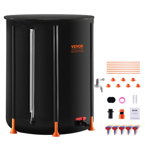 VEVOR 100 Gallon/380 L Collapsible Rain Barrel,Portable Water Tank, PVC Rainwater Collection Barrel with Spigots and Overflow Kit, Water Barrel for