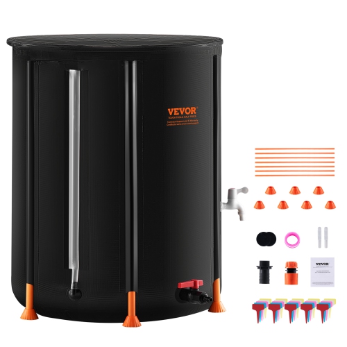 VEVOR 100 Gallon/380 L Collapsible Rain Barrel,Portable Water Tank, PVC Rainwater Collection Barrel with Spigots and Overflow Kit, Water Barrel for