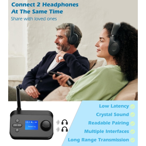 Émetteur et récepteur Bluetooth audio, adaptateur Bluetooth 5,3 avec prise auxiliaire, coaxial, entrée optique, sortie auxiliaire et prise en charge