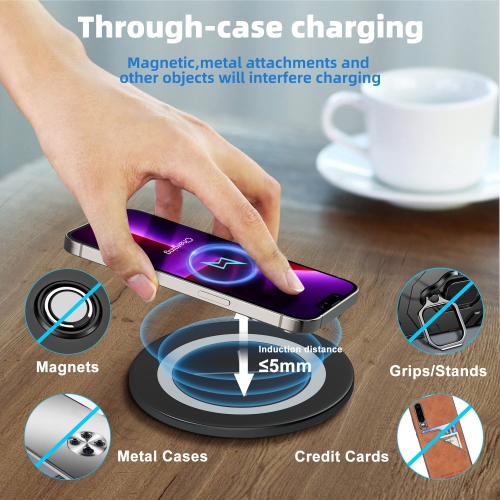 Desk Wireless Charger, Desktop Grommet Power Wireless Charging Pad, for iPhone 16/15/14/13/12 Series, Samsung, Airpods and All Phones with Wireless