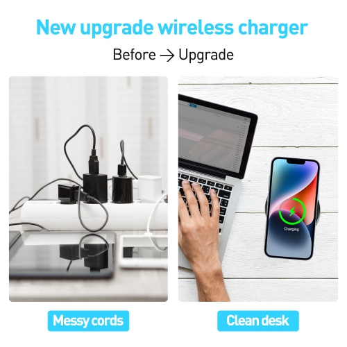 Desk Wireless Charger, Desktop Grommet Power Wireless Charging Pad, for iPhone 16/15/14/13/12 Series, Samsung, Airpods and All Phones with Wireless