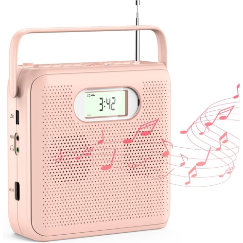 Lecteur CD portatif rose Éducation prénatale Lecteur radio CD cassette enregistreur et lecteur super stéréo radio FM écran LCD - rose