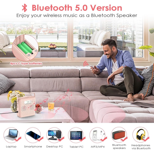 Lecteur CD portatif rose Éducation prénatale Lecteur radio CD cassette enregistreur et lecteur super stéréo radio FM écran LCD - rose