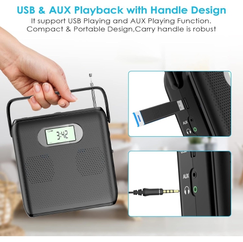 Lecteur CD portatif rose Éducation prénatale Lecteur radio CD cassette enregistreur et lecteur super stéréo radio FM écran LCD - rose