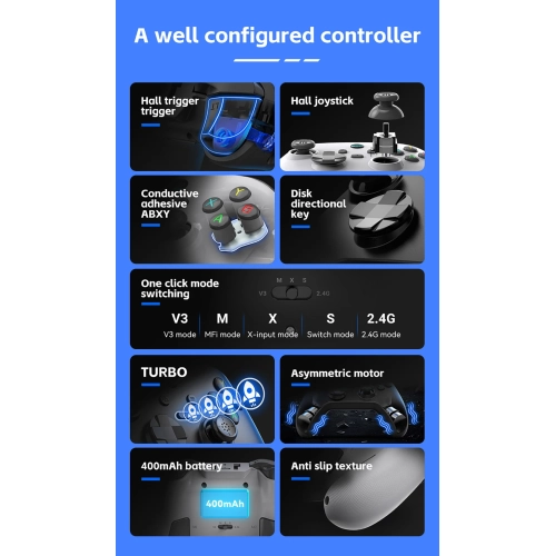 New G6 wireless Bluetooth controller, dual Hall return button, 6-axis continuous vibration, supports Switch, computer, iOS/Switch, Apple, Android, PC