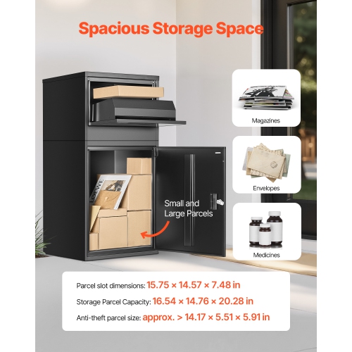 VEVOR 38.6 in Package Delivery Boxes, Mailbox for Parcel with Lock, Galvanized Steel Package Drop Box with Anti-Theft Design, Weather-Resistant