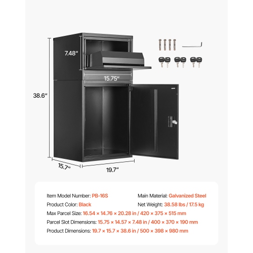 VEVOR 38.6 in Package Delivery Boxes, Mailbox for Parcel with Lock, Galvanized Steel Package Drop Box with Anti-Theft Design, Weather-Resistant