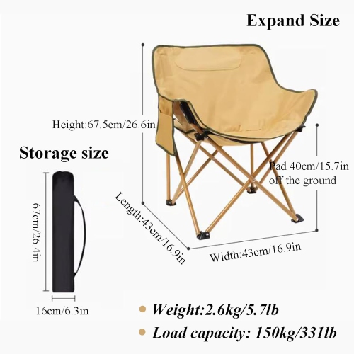 Heavy Duty Folding Camping Chair - 190kg, Compact and Portable, 600D Oxford Fabric, Suitable for Outdoor, Hiking, Fishing, Sporting Events