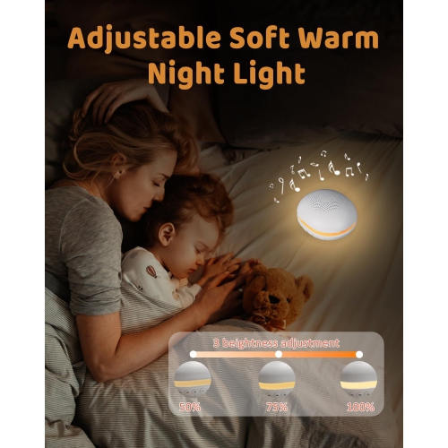 Mini Sound Machine for Baby Adults with 3-Level Night Light,26 Soothing Sounds 6 Timers,Memory Function 1200mAh Battery for Bedroom