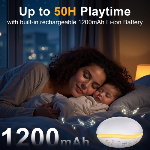 Mini Sound Machine for Baby Adults with 3-Level Night Light,26 Soothing Sounds 6 Timers,Memory Function 1200mAh Battery for Bedroom