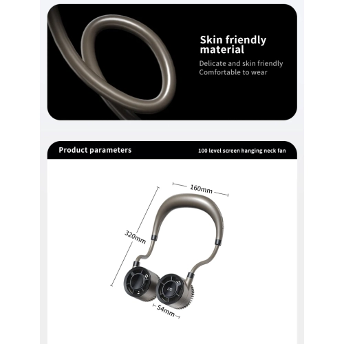 2025 Ventilateur de cou ultraléger 100 vitesses de la série Glacier, design électrique de voyage pour sports d'extérieur, alimenté par USB, affichage