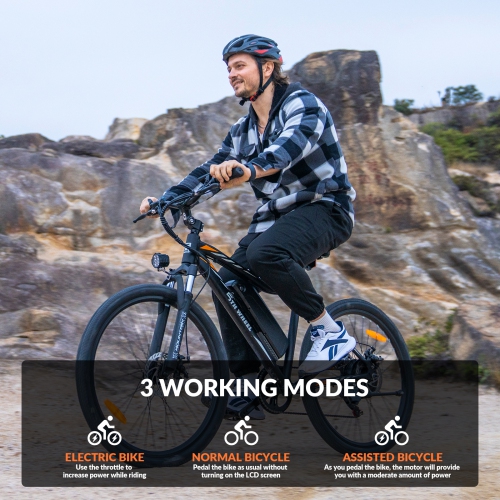 5TH WHEEL Electric Bike for Adults, 500W Motor, 37KM/H, Up to 72KM Range, 26" Mountain E-Bike with Suspension, Disc Brakes, LCD Display – Black