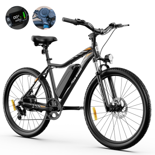 5TH WHEEL Electric Bike for Adults, 500W Motor, 37KM/H, Up to 72KM Range, 26" Mountain E-Bike with Suspension, Disc Brakes, LCD Display – Black
