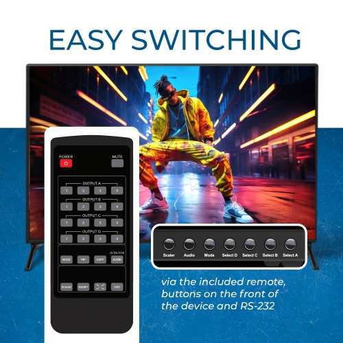 OREI 4K@30&nbsp;Hz 4x4 HDMI™ Matrice transparente avec multivisionneuse (HDS-404MV)