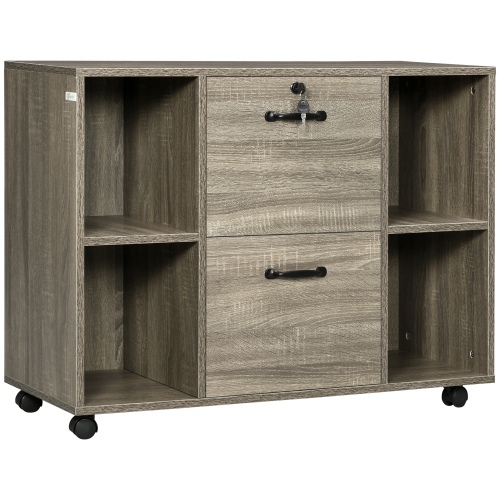 KEPOOMAN  Mobile Lateral Filing Cabinet With Lockable Drawer Wheels Open Shelves for Office Documents In Grey