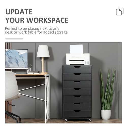 Kepooman Towering File Vault - 7-Drawer Vertical Cabinet on Wheels for Comprehensive Office Document Organization, Black