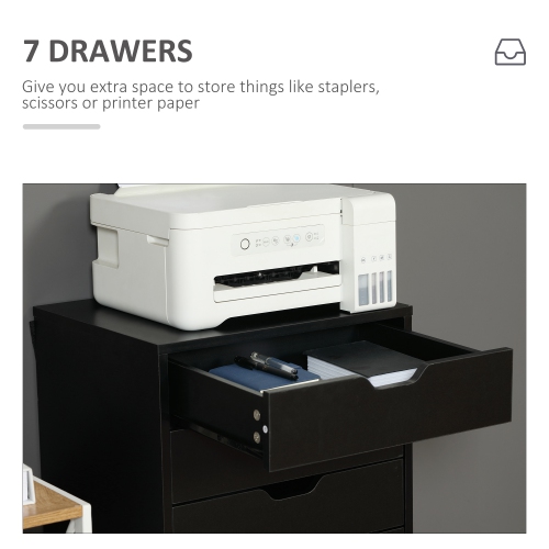 Kepooman Towering File Vault - 7-Drawer Vertical Cabinet on Wheels for Comprehensive Office Document Organization, Black