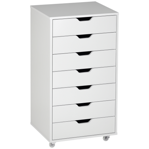 KEPOOMAN  Towering File Vault - 7-Drawer Vertical Cabinet On Wheels for Comprehensive Office Document Organization In White