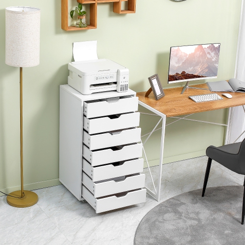 Kepooman Towering File Vault - 7-Drawer Vertical Cabinet on Wheels for Comprehensive Office Document Organization, White