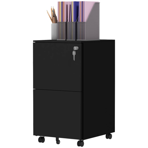 KEPOOMAN  Mobile File Tower - 2-Drawer Steel Cabinet On Wheels With Adjustable Bar for A4 Document Storage Solutions In Black