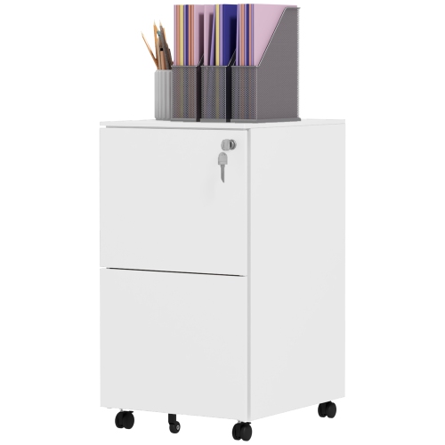 KEPOOMAN  Mobile File Tower - 2-Drawer Steel Cabinet On Wheels With Adjustable Bar for A4 Document Storage Solutions In White