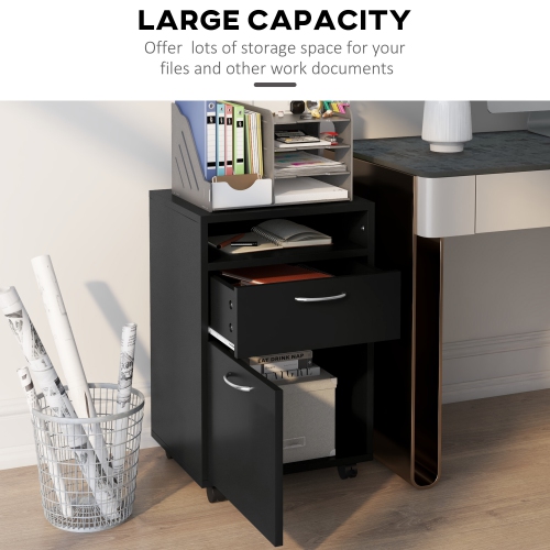Kepooman Mobile Filing Cabinet - 24" Vertical Cabinet with Drawer for Office Organization, Black