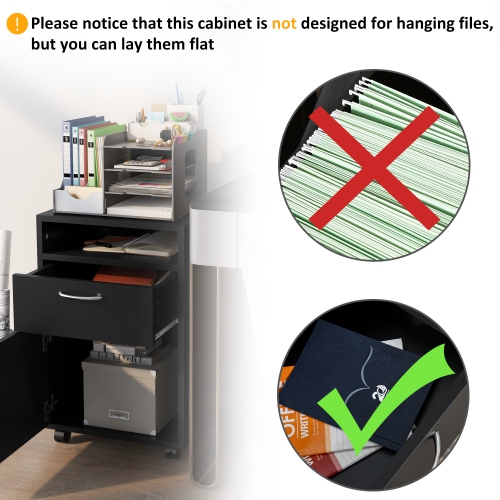 Kepooman Mobile Filing Cabinet - 24" Vertical Cabinet with Drawer for Office Organization, Black