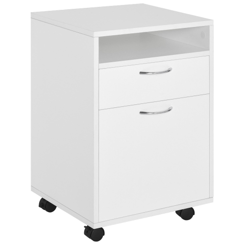 Kepooman Mobile Vertical Filing Cabinet 24" with Drawer and Wheels - Essential Office Storage Cabinet in White