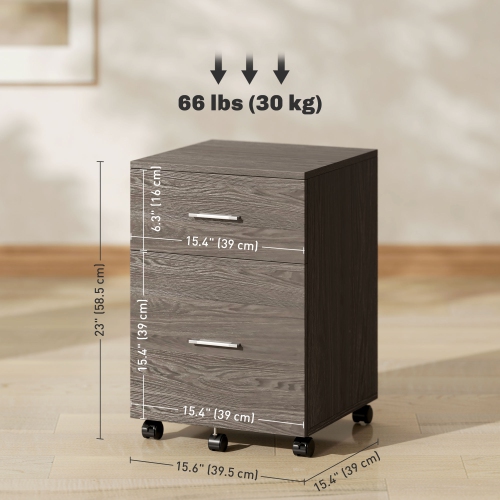 Kepooman Mobile Filing Cabinet, Vertical File Cabinet with 2 Drawers, Wheels, for Letter or A4 File, Grey