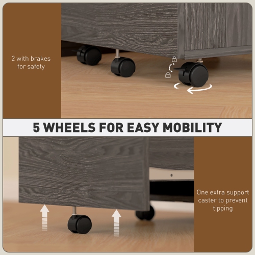 Kepooman Mobile Filing Cabinet, Vertical File Cabinet with 2 Drawers, Wheels, for Letter or A4 File, Grey