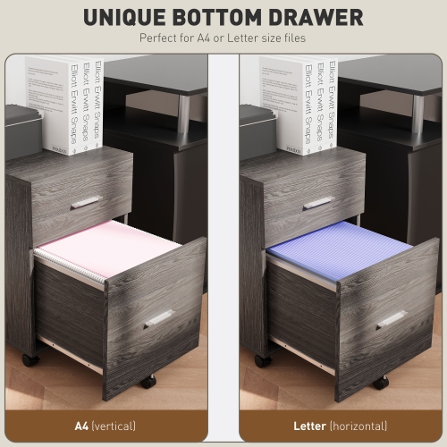 Kepooman Mobile Filing Cabinet, Vertical File Cabinet with 2 Drawers, Wheels, for Letter or A4 File, Grey