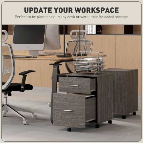 Kepooman Mobile Filing Cabinet, Vertical File Cabinet with 2 Drawers, Wheels, for Letter or A4 File, Grey