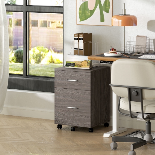 Kepooman Mobile Filing Cabinet, Vertical File Cabinet with 2 Drawers, Wheels, for Letter or A4 File, Grey