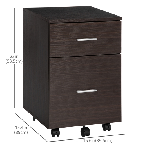 Kepooman Rolling File Chest - 2 Drawers on Wheels for Legal/Letter Documents in Warm Brown Wood-Tone Home Office