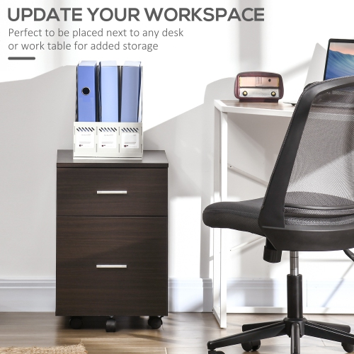 Kepooman Rolling File Chest - 2 Drawers on Wheels for Legal/Letter Documents in Warm Brown Wood-Tone Home Office