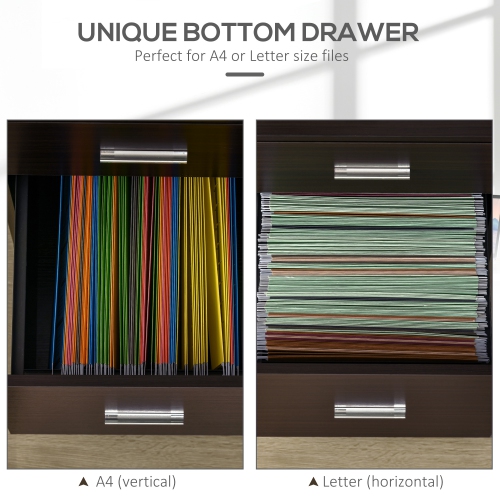 Kepooman Rolling File Chest - 2 Drawers on Wheels for Legal/Letter Documents in Warm Brown Wood-Tone Home Office