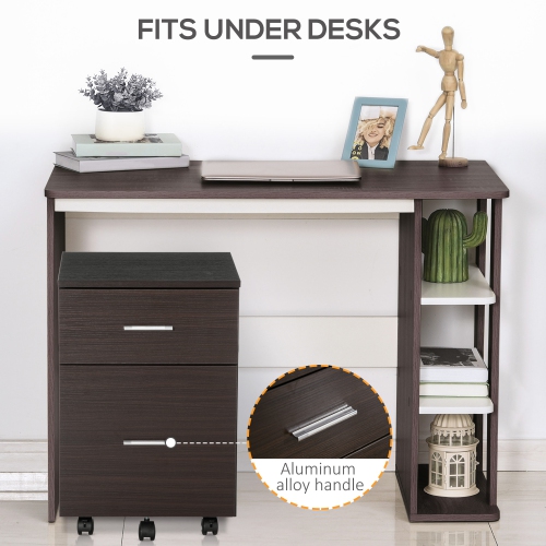 Kepooman Rolling File Chest - 2 Drawers on Wheels for Legal/Letter Documents in Warm Brown Wood-Tone Home Office