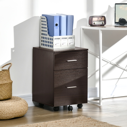 Kepooman Rolling File Chest - 2 Drawers on Wheels for Legal/Letter Documents in Warm Brown Wood-Tone Home Office