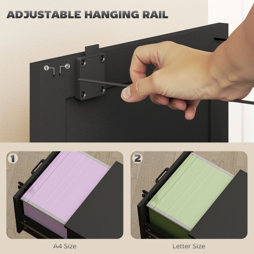 Kepooman Vertical Filing Cabinet with 3 Drawers, Lock, File Cabinet for Home Office, A4 and Letter Size Files, Black