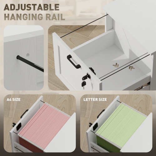 Kepooman Vertical Filing Cabinet with 3 Drawers, Lock, File Cabinet for Home Office, A4 and Letter Size Files, White